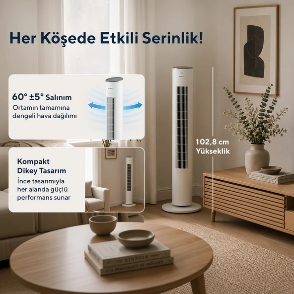 Kumtel KTF-360 Kule Tipi Vantilatör Beyaz - Resim 3