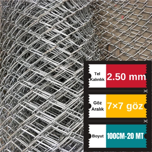 2.50mm Kalınlık 7x7 Göz (100cm -20mt ) Galvanizli Helezon Bahçe Çit Tel Örgü ürün görseli 1