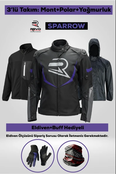 REVO SPARROW Mor 3 Katmanlı 4 Mevsim Kadın Motosiklet Montu + ELDİVEN VE BUFF HEDİYELİ ürün görseli 1