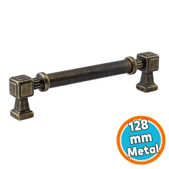 Mobilya Mutfak Çekmece Dolap Kulpu Kulbu Kulpları Antik Sarı Eskitme Metal 128 mm 12.8 cm ürün görseli 1