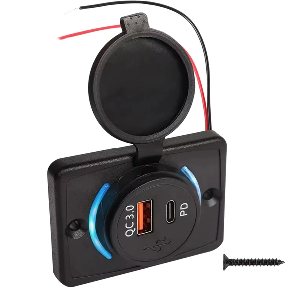 GoboEnergy BSPU 48W Çift Portlu Hızlı Araç Şarj Soketi - 30W PD Type-C & 18W QC 3.0 USB - 12V/24V Tekne Karavan Otomobil Uyumlu ürün görseli 1