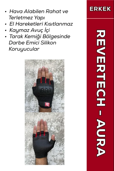 Revertech Aura Kırmızı / Yarım Parmak - Kaymaz Avuç İçi Özellikli Motosiklet Eldiveni (Erkek) ürün görseli 1