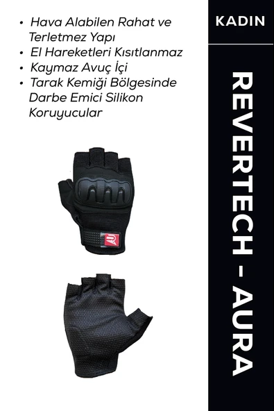 Revertech Aura Siyah / Yarım Parmak - Kaymaz Avuç İçi Kadın Motosiklet Eldiveni ürün görseli 1