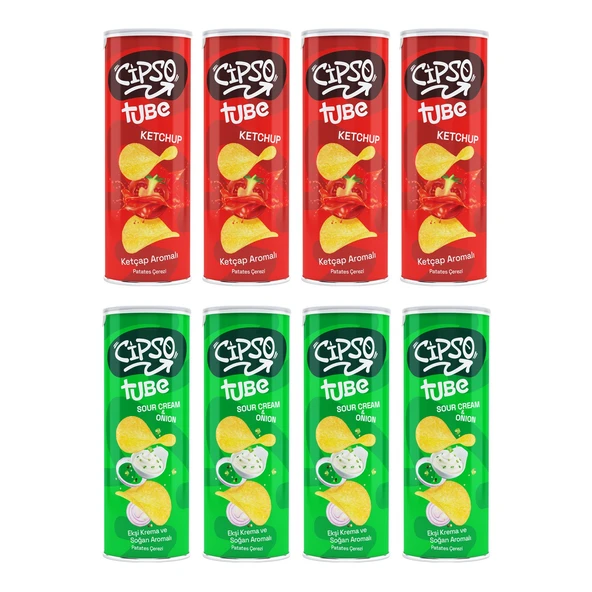 Cipso Tube Ketçap Aromalı ve Ekşi Kremalı Cips 160 gr 8 li Karma Paket ürün görseli 1