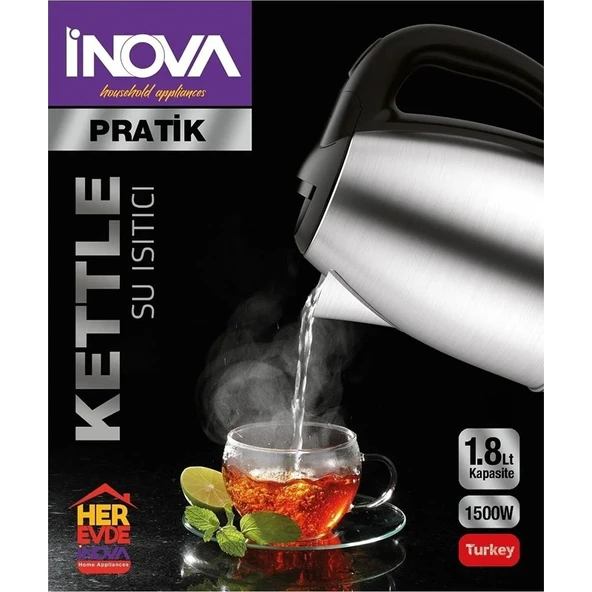 EKS Ticaret Inova Pratik Paslanmaz Çelik Kettle Su Isıtıcısı 360 Dönebilen Gövde Pratik ürün görseli 1