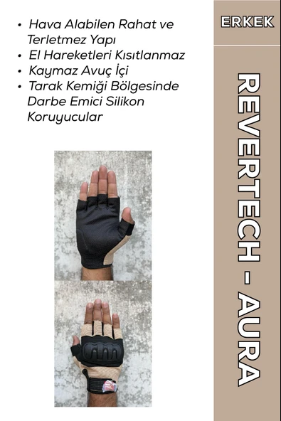 Revertech Aura Krem / Yarım Parmak - Kaymaz Avuç İçi Özellikli Motosiklet Eldiveni (Erkek) ürün görseli 1