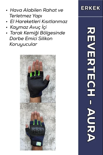 Revertech Aura Lacivert - Neon / Yarım Parmak - Kaymaz Avuç İçi Motosiklet Eldiveni (Erkek) ürün görseli 1