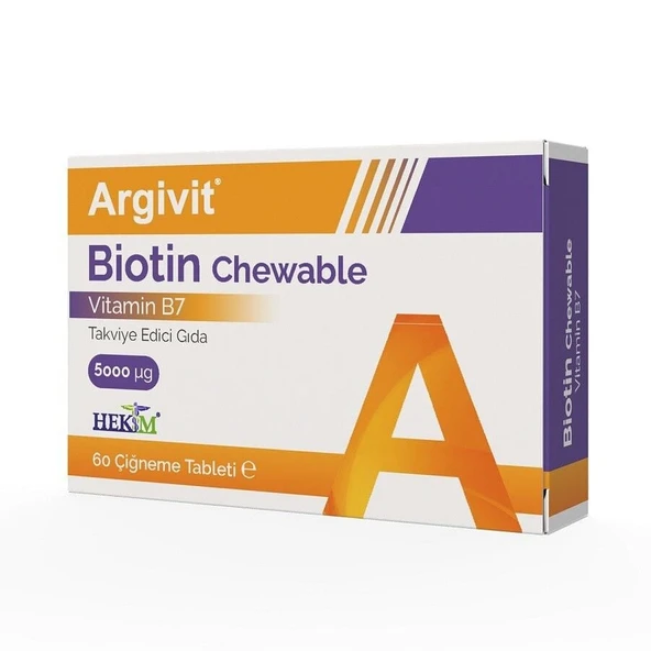 Argivit Biotin Chewable B7 Vitamini İçeren Takviye Edici Gıda 60 Çiğneme Tableti ürün görseli 1