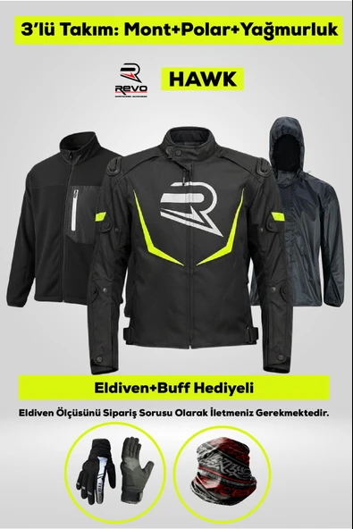 REVO HAWK Neon Sarı 3 Katmanlı 4 Mevsim Unisex Motosiklet Montu + ELDİVEN VE BUFF HEDİYELİ ürün görseli 1