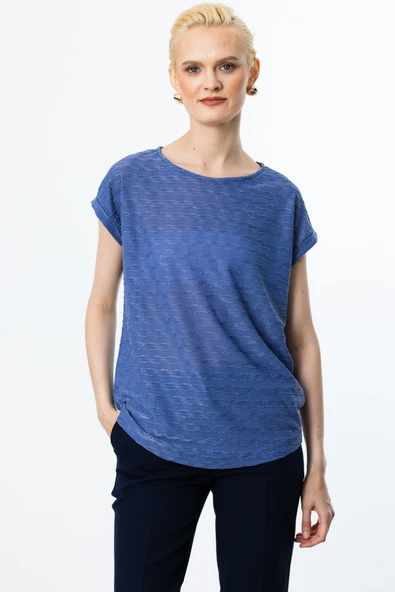 On Minimalist Oversize Kadın Bluz - Yuvarlak Yaka Kısa Kol ürün görseli 1