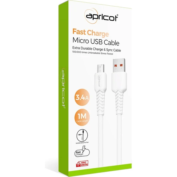 Apricot APC-A130M Micro USB 1m 3.4A Şarj + Data Kablosu - Resim 2