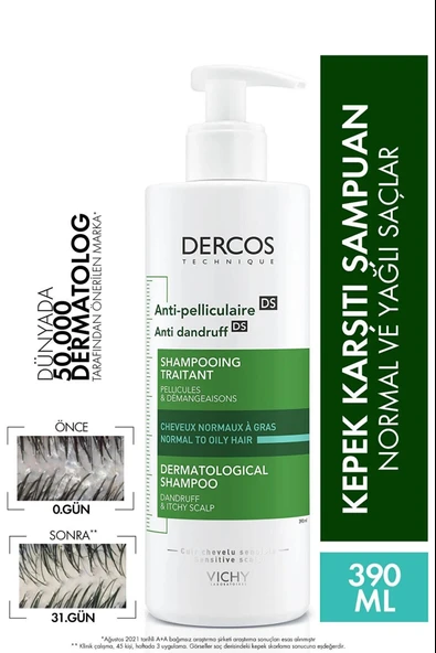 Vichy Dercos Anti-Pel Kepeğe Karşi Etkili Bakim Şampuan Normal/Yağlı Saçlar 390 ml ürün görseli 1