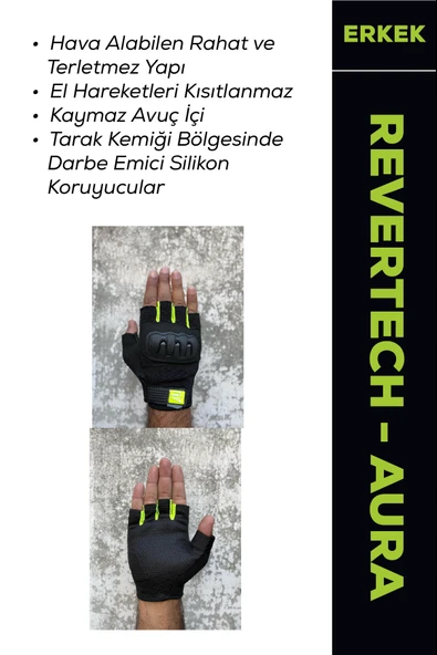 Revertech Aura Siyah - Neon / Yarım Parmak - Kaymaz Avuç İçi Özellikli Motosiklet Eldiveni (Erkek) ürün görseli 1