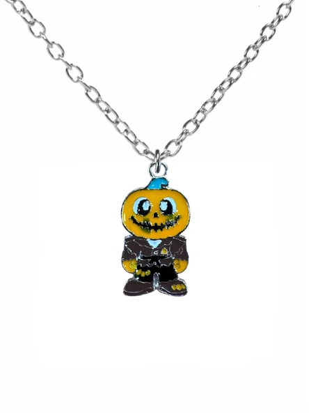 Balkabağı Adam Figürlü Kolye – Unisex Metal Zincirli Eğlenceli Tasarım ürün görseli 1