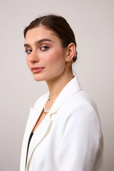 Kadın Gold Renk Oval 3'lü Küpe - Resim 12