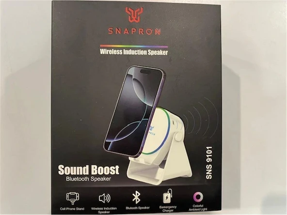 Snapron SNS-9101 Beyaz (İNDUCTİON Özellikli) RGB Bluetooth Speaker (Phone Stand-Ambient Light) ürün görseli 1