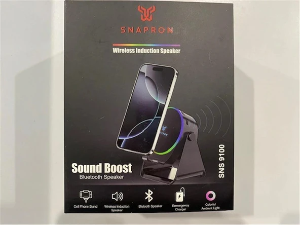 Snapron SNS-9100 Siyah (İNDUCTİON Özellikli) RGB Bluetooth Speaker (Phone Stand-Ambient Light) ürün görseli 1