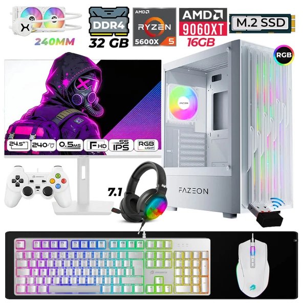 Xaser Astra X330 Ryzen 5 5600X 32GB Ram 1TB M.2 NVMe SSD 16GB RX9060 XT Sıvı Soğutmalı 24,5" 240Hz Oyuncu Tavsiye Sistem ürün görseli 1