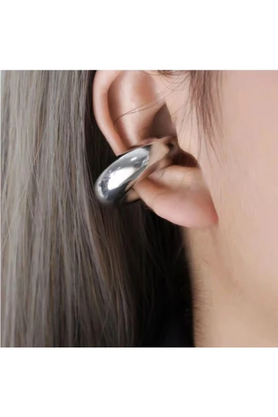 Silver C Bombeli Earcuff Geniş Halka Kıkırdak Küpesi ürün görseli 1