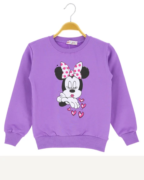 Kız Çocuk Bluz Minnie Baskılı Kışlık 2 İplik Şardonlu ürün görseli 1