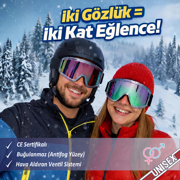 2 Adet Kayak Gözlüğü Aynalı Gökkuşağı Ventilli Güneş Kar Koruyucu Gözlük UV Korumalı Snowboard Glasses Gözlük ürün görseli 1