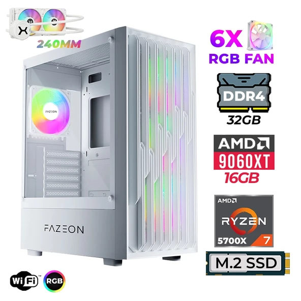 Xaser Astra X370 Ryzen 7 5700X 32GB Ram 1TB M.2 NVMe SSD 16GB RX9060 XT Sıvı Soğutmalı Oyuncu Tavsiye Sistem ürün görseli 1
