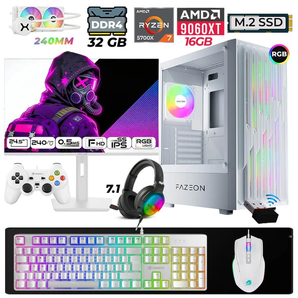Xaser Astra X410 Ryzen 7 5700X 32GB Ram 1TB M.2 NVMe SSD 16GB RX9060 XT Sıvı Soğutmalı 24,5" 240Hz Oyuncu Tavsiye Sistem ürün görseli 1