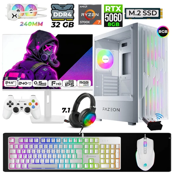 Xaser Astra X390 Ryzen 7 5700X 32GB Ram 1TB M.2 NVMe SSD 8GB RTX5060 Sıvı Soğutmalı 24,5" 240Hz Oyuncu Tavsiye Sistem ürün görseli 1