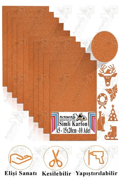 Turuncu Simli Karton A5 15x20 cm 10 lu 1 Paket Simli Fon Kartonu Parıltılı Kağıt Anasınıfı Kreş Etkinlik Proje ürün görseli 1