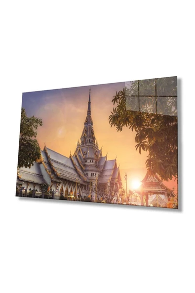 Tayland Tapınak Cam Tablo 4mm Dayanıklı Temperli Cam, Thailand Temple Glass Wall Decor ürün görseli 1