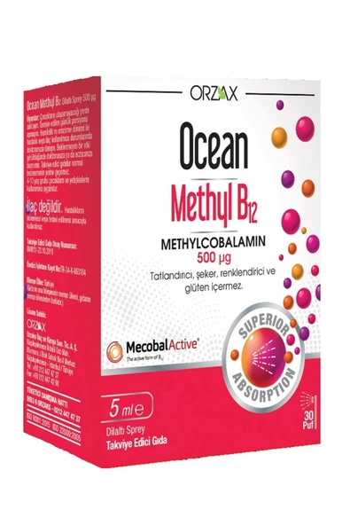 Orzax Ocean Methyl B12 500mcg Dil Altı Spreyi 5ml ürün görseli 1