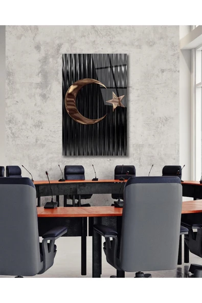 Türk Bayrağı Cam Tablo Modern Ev Ofis Salon Hediyelik Büyük Tablo Duvar Dekoru ürün görseli 1