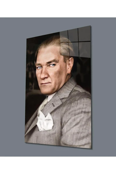 Atatürk Portre Dikey Cam Tablo Hediyelik Büyük Tablo Ev Ofis Dekoru ürün görseli 1