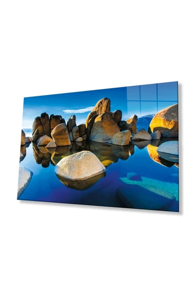 Dağ Yansıma Manzara Cam Tablo 4mm Dayanıklı Temperli Cam Mountain Reflection Landscape Glass Table ürün görseli 1