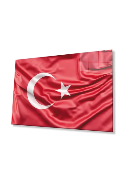 Kırmızı Dalgalı Türk Bayrağı Cam Tablo Red Wavy Turkish Flag Glass Painting ürün görseli 1
