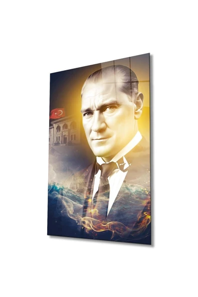 Atatürk Portre ve Türk Bayrağı Cam Tablo Modern Ev Ofis Salon Hediyelik Büyük Tablo Duvar Dekoru ürün görseli 1