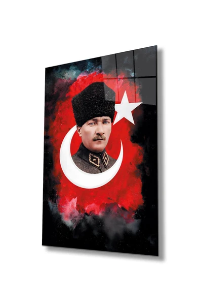 Atatürk Portre Cam Tablo Modern Ev Ofis Salon Hediyelik Büyük Tablo Duvar Dekoru ürün görseli 1