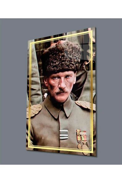 Atatürk Portre Dikey Cam Tablo Hediyelik Büyük Tablo Ev Ofis Dekoru ürün görseli 1
