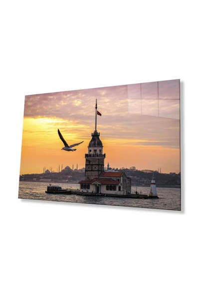 Gün Batımı Kız Kulesi Cam Tablo 4mm Dayanıklı Temperli Cam Sunset Maiden's Tower Glass Wall Art ürün görseli 1