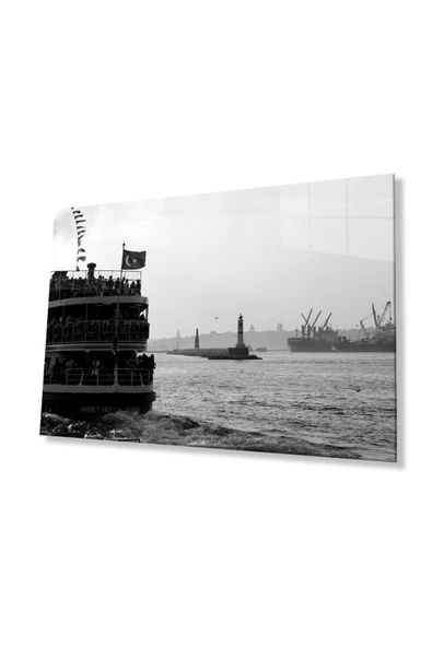 Deniz Vapur Cam Tablo 4mm Dayanıklı Temperli Cam Sea Steamer Glass Wall Art ürün görseli 1