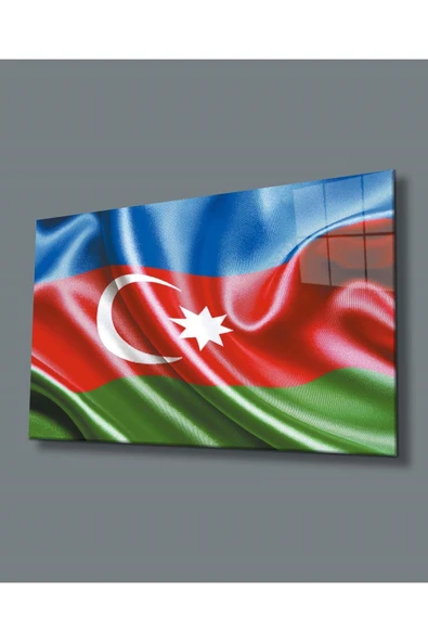 Azerbaycan Bayrağı Cam Tablo 4mm Dayanıklı Temperli Cam,Azerbaijan Flag Glass Wall Art ürün görseli 1