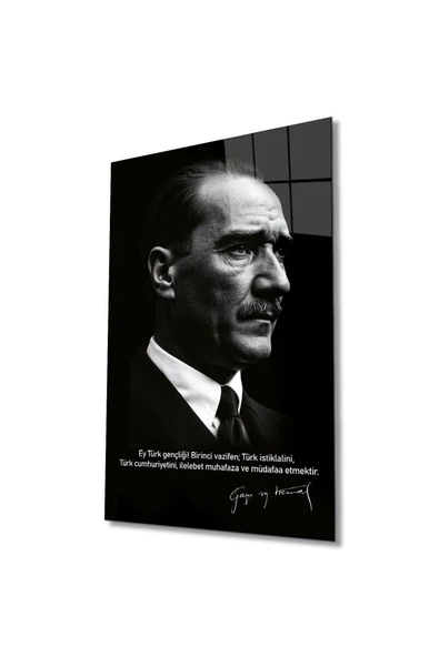 Atatürk Portre Cam Tablo Modern Ev Ofis Salon Hediyelik Büyük Tablo Duvar Dekoru ürün görseli 1