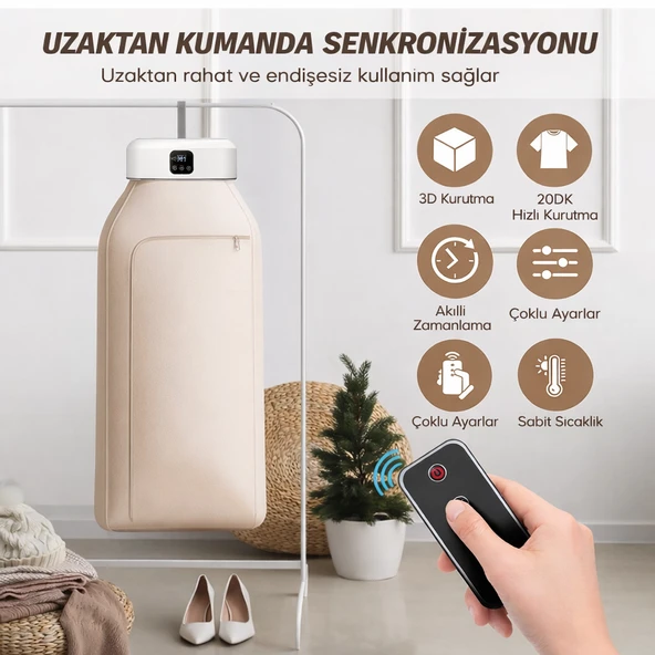 Yeni Nesil Taşınabilir Kıyafet Kurutucu Akıllı Uzaktan Kumandalı 3D   Kıyafet Kurutma Sistemi ürün görseli 1