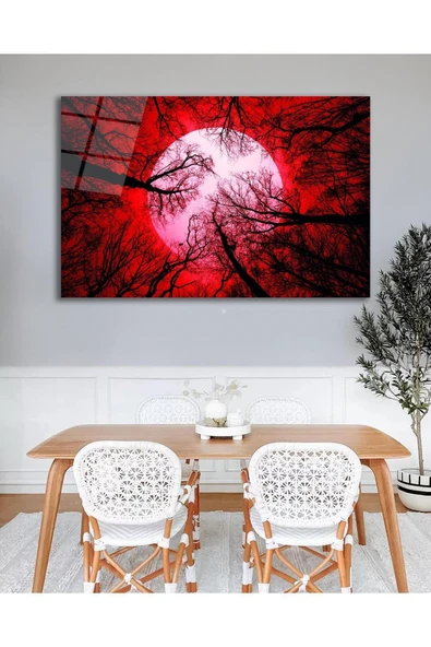 Doğa Ağaçlar Cam Tablo Modern Ev Ofis Salon Hediyelik Büyük Tablo Duvar Dekoru ürün görseli 1