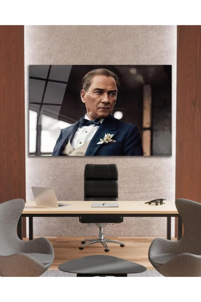 Atatürk Cam Tablo Yapay Zeka Modern Ev Ofis Salon Kurum Hediyelik Tablo ürün görseli 1