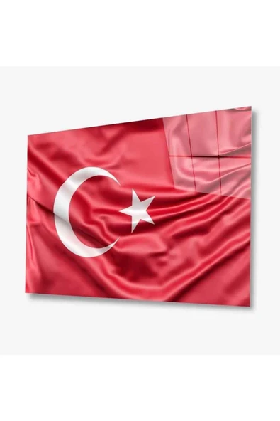 Türk Bayrağı Cam Tablo 4mm Dayanıklı Temperli Cam, Turkish Flag Glass Wall Art ürün görseli 1