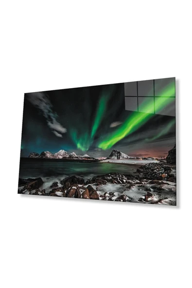 Kuzey Işıkları Manzara Cam Tablo 4mm Dayanıklı Temperli Cam Northern Lights Landscape Glass Wall A ürün görseli 1