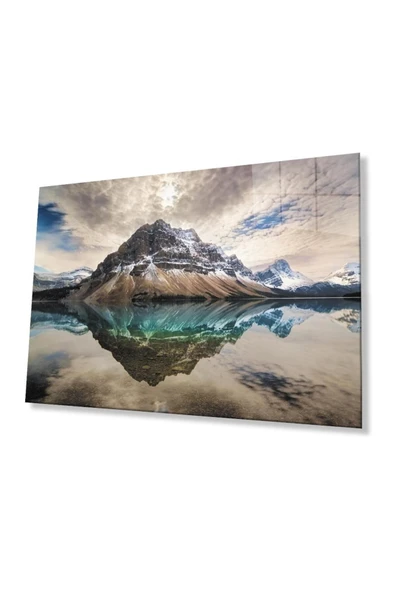 Dağ Yansıma Manzara Cam Tablo 4mm Dayanıklı Temperli Cam Mountain Reflection Landscape Glass Table ürün görseli 1
