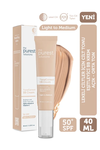 The Purest Solutions Lekeli Ciltler İçin Cilt Tonu Eşitleyici BB Krem, SPF 50+ 40 ml – Açık / Orta Ton ürün görseli 1