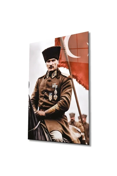 Atatürk Portre ve Türk Bayrağı Cam Tablo Modern Ev Ofis Salon Hediyelik Büyük Tablo Duvar Dekoru ürün görseli 1